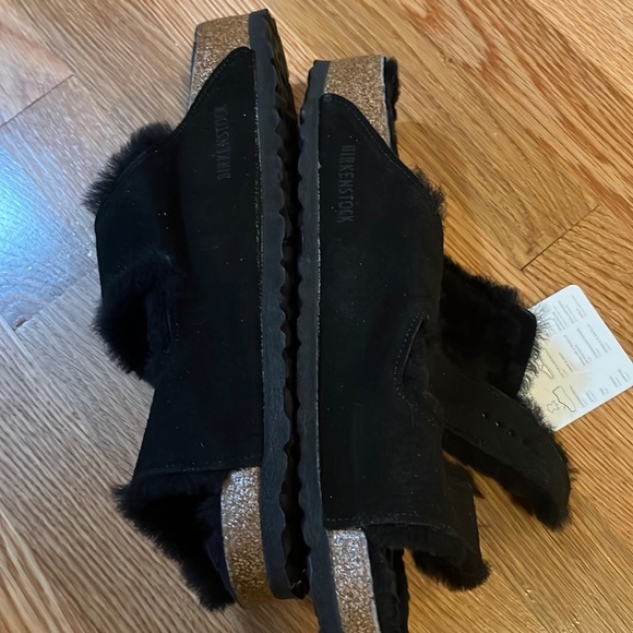 NWT Birkenstock Arizona Shearling Suede Leather Mountain View Black 10 - Picture 6 of 13